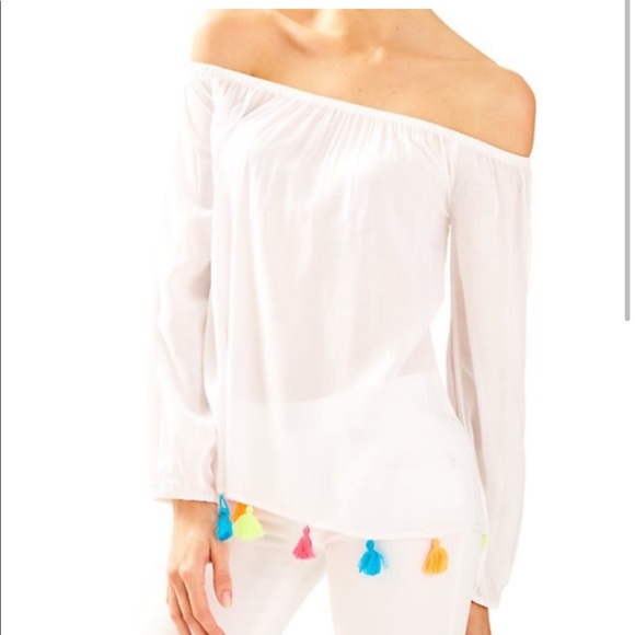 Lilly Pulitzer Tops - Lily Pulitzer White Top with Neon Tassels